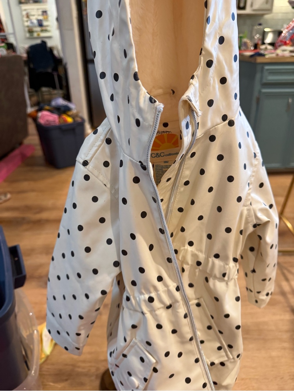 C&C California Girls' White Raincoat with Black Polka Dots